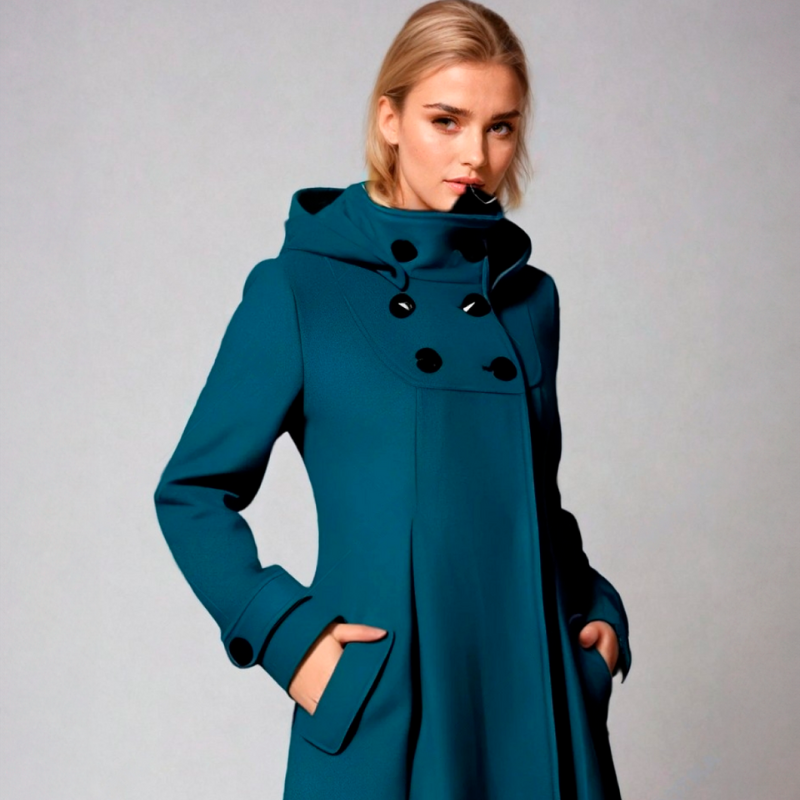 Funnel-Neck Coat in Teal – Stylish Outerwear for Casual and Smart Events