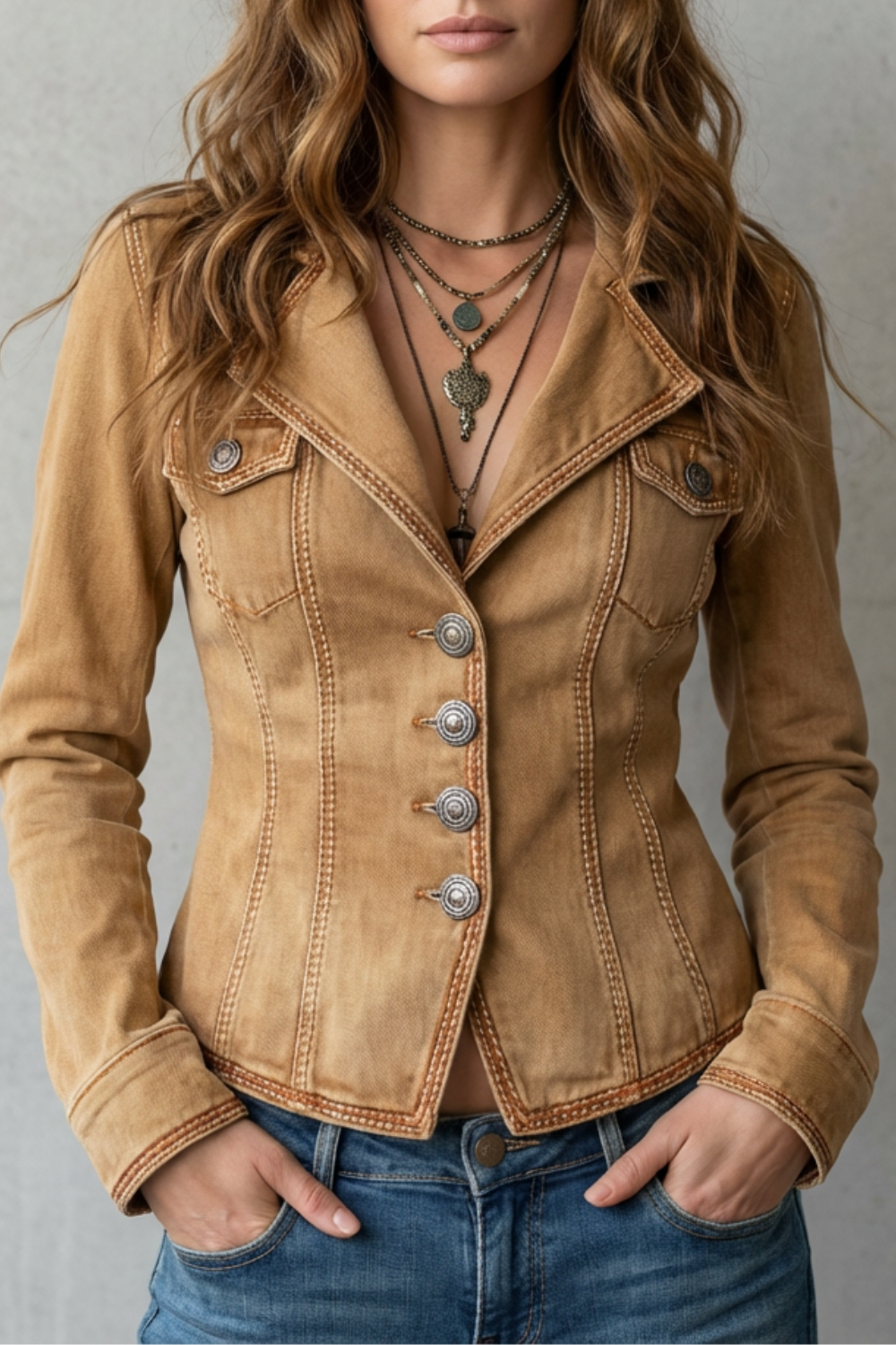 Women's Denim Blazer – Tailored Fit, Button Detail – Casual Wear, Office Style