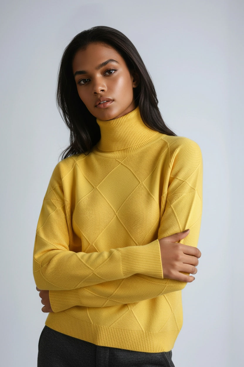 Turtleneck Jumper with Diamond Motif – Casual Wear, Office Style