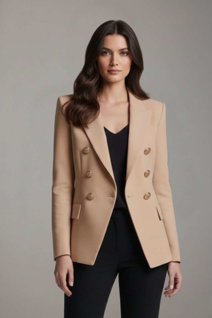 Women’s Double-Breasted Blazer with Gold-Tone Buttons – Office, Evening Wear