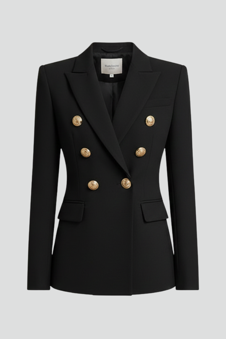 Women’s Double-Breasted Blazer with Gold-Tone Buttons – Office, Evening Wear