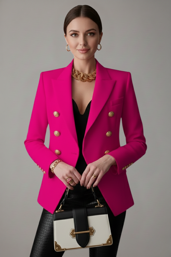 Women’s Double-Breasted Blazer with Gold-Tone Buttons – Office, Evening Wear