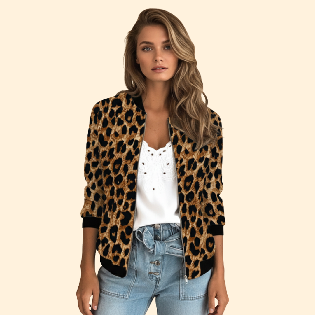 Leopard Print Bomber Jacket for Women – Casual Wear, Night Out