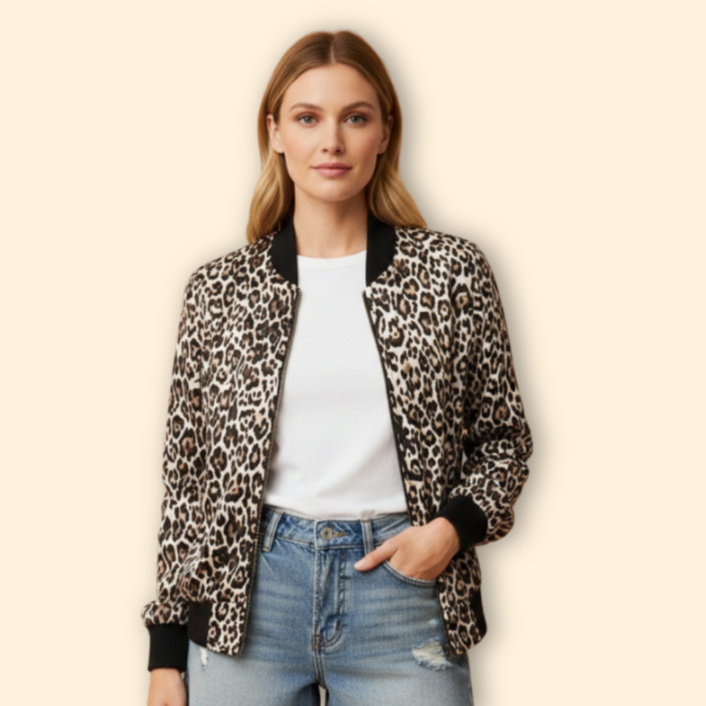 Leopard Print Bomber Jacket for Women – Casual Wear, Night Out
