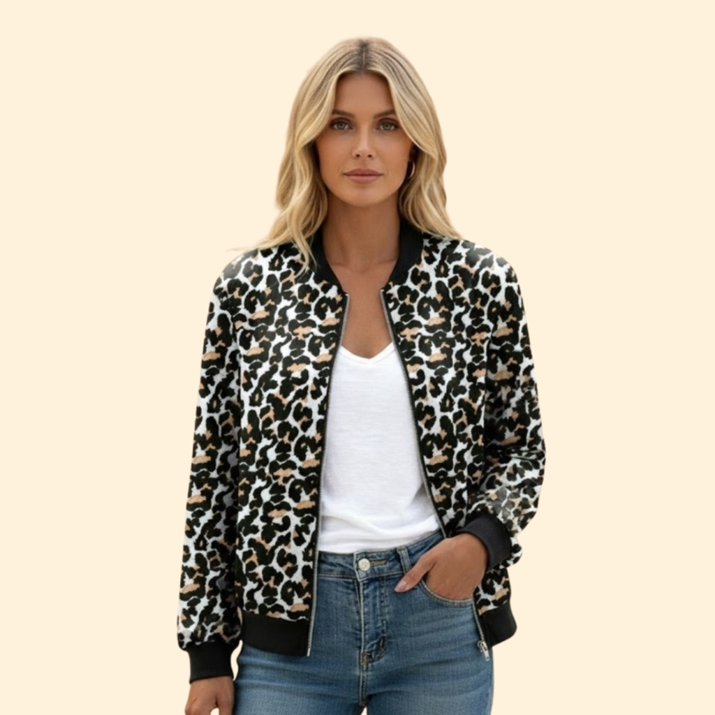 Leopard Print Bomber Jacket for Women – Casual Wear, Night Out