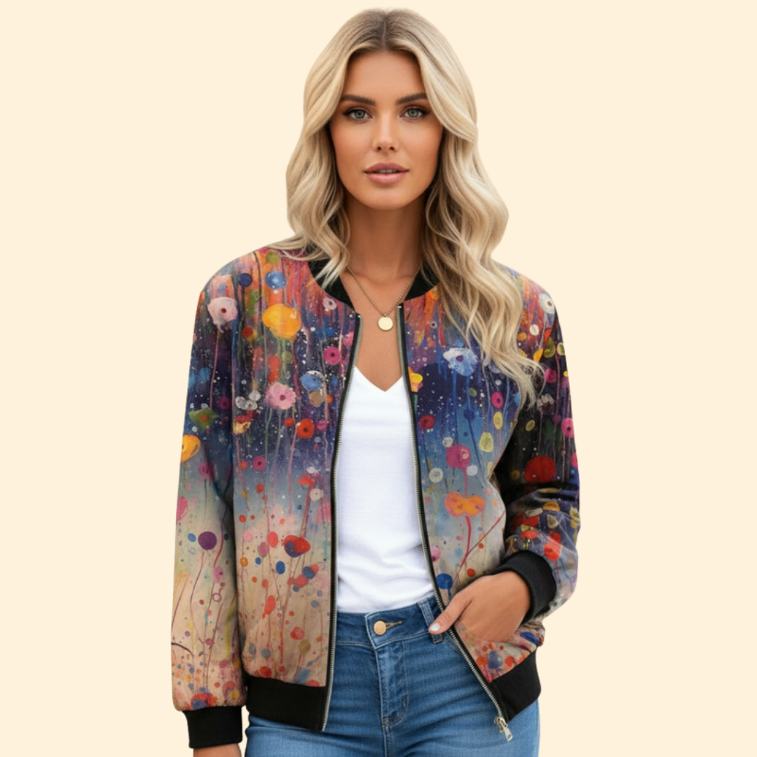 Women's Printed Bomber Jacket – Casual Wear, Stylish Layering