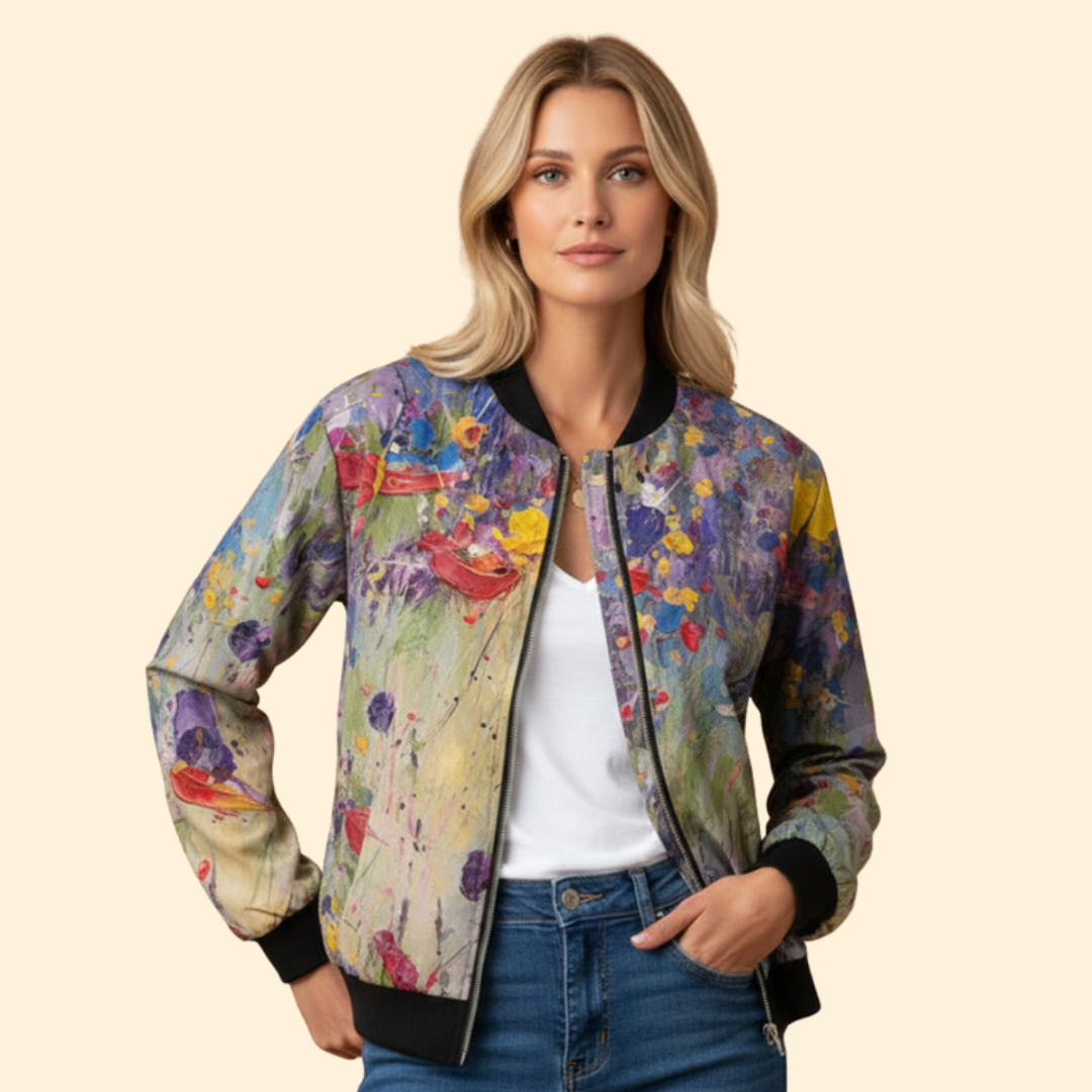 Women's Printed Bomber Jacket – Casual Wear, Stylish Layering