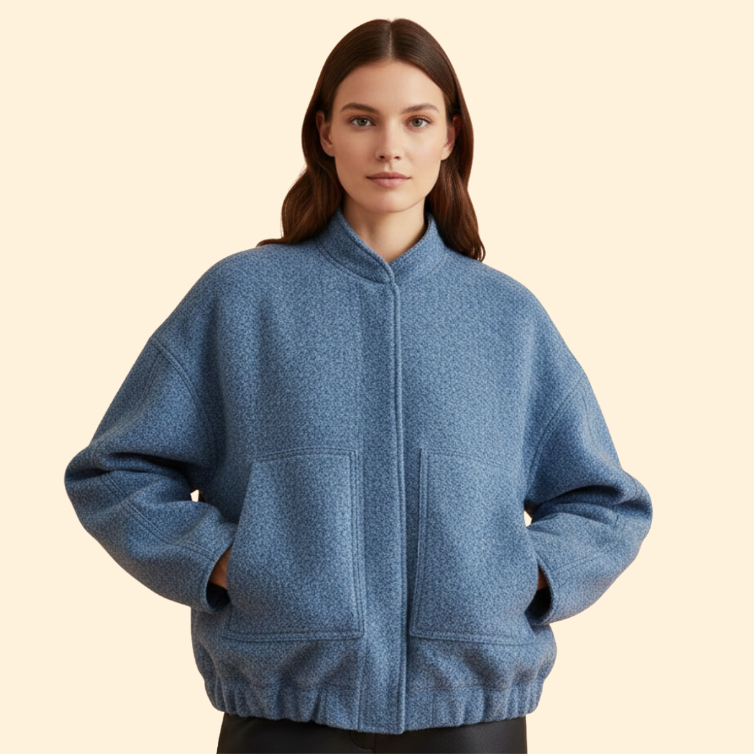 Women's Relaxed Fit Bomber Jacket in Blue – Casual Wear, Everyday Style