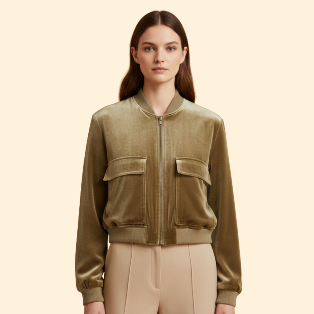 Women’s Velvet Bomber Jacket – Casual Wear, Stylish Layering