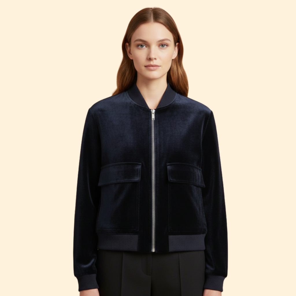 Women’s Velvet Bomber Jacket – Casual Wear, Stylish Layering