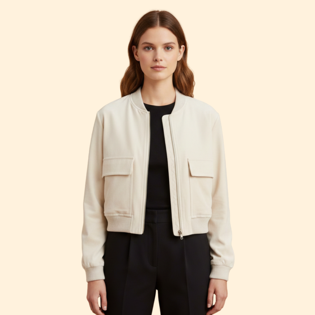 Women’s Velvet Bomber Jacket – Casual Wear, Stylish Layering
