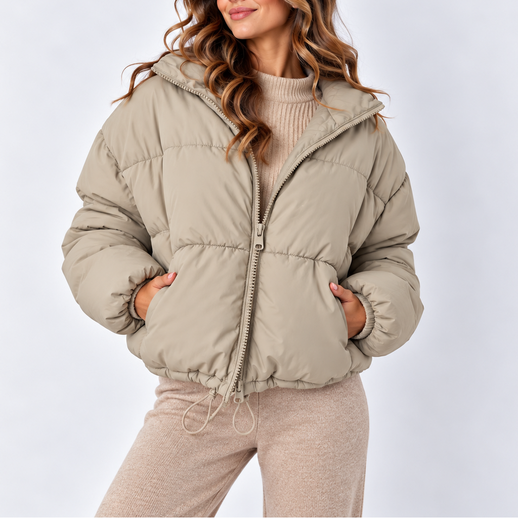 Women's Oversized Puffer Jacket with High Collar and Pockets – Casual, Everyday Wear