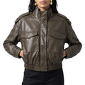 Women's Cropped Bomber Jacket – Faux Leather, Ribbed Cuffs – Casual, Stylish