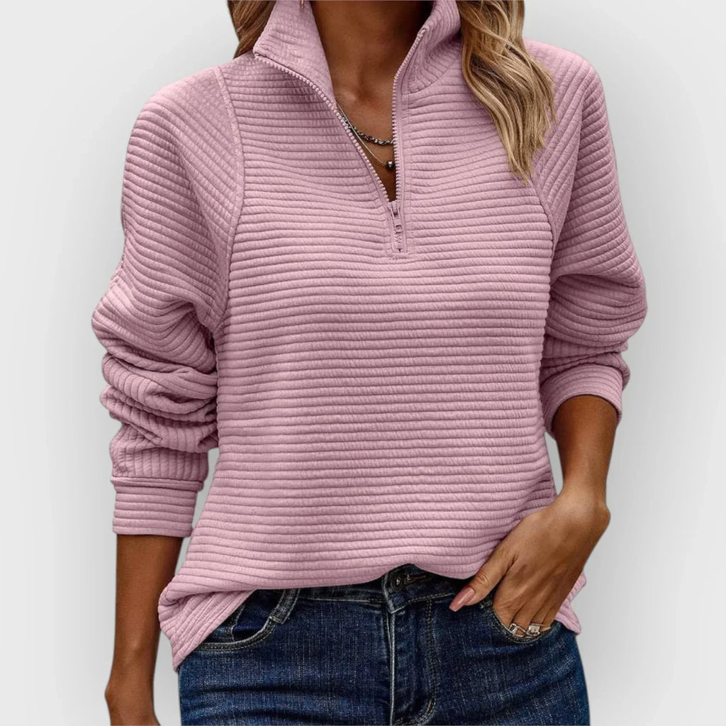 Half-Zip Pullover Jumper in Pink or White – Casual Wear, Layering Essential