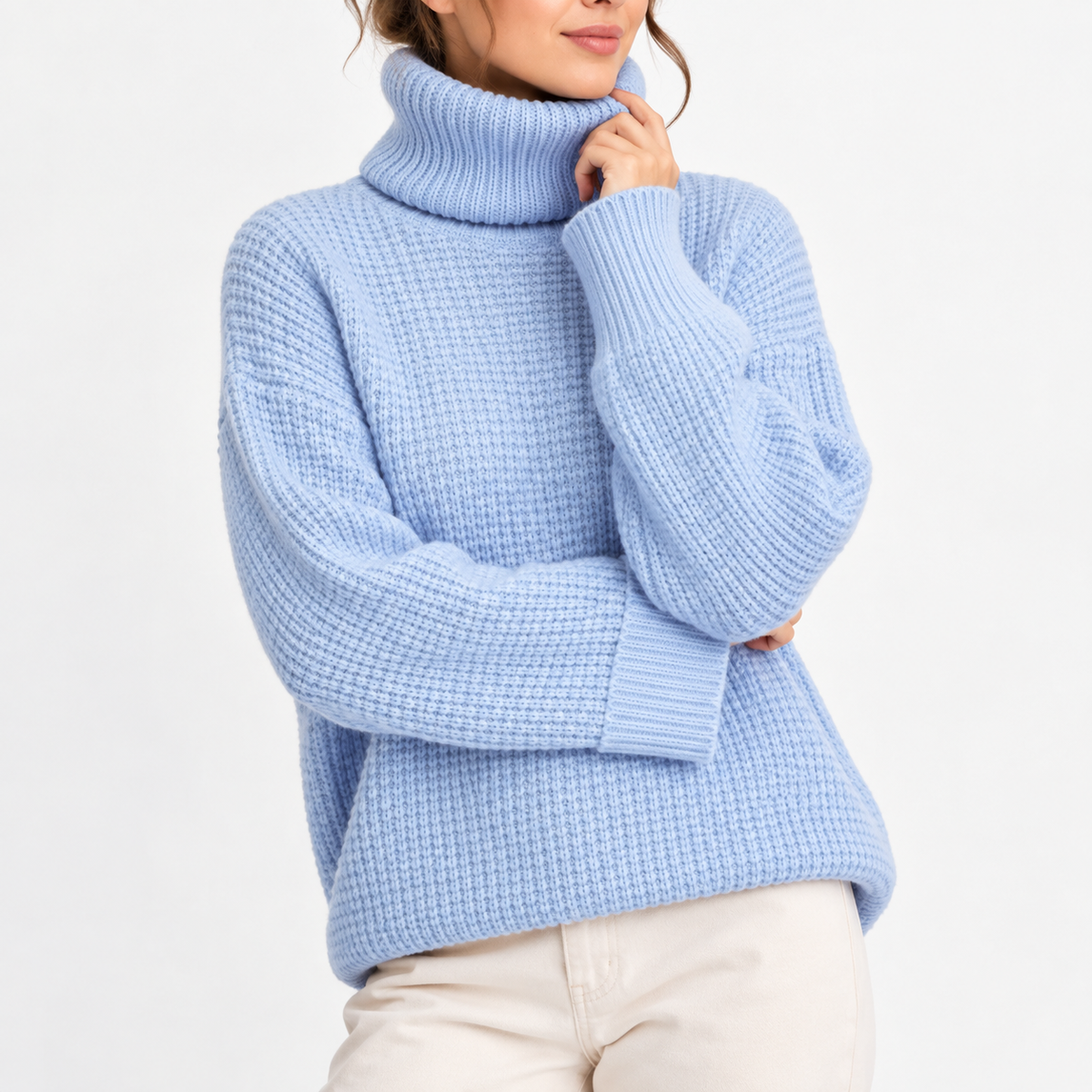 Women’s Oversized Turtleneck Sweater with Waffle Knit Texture