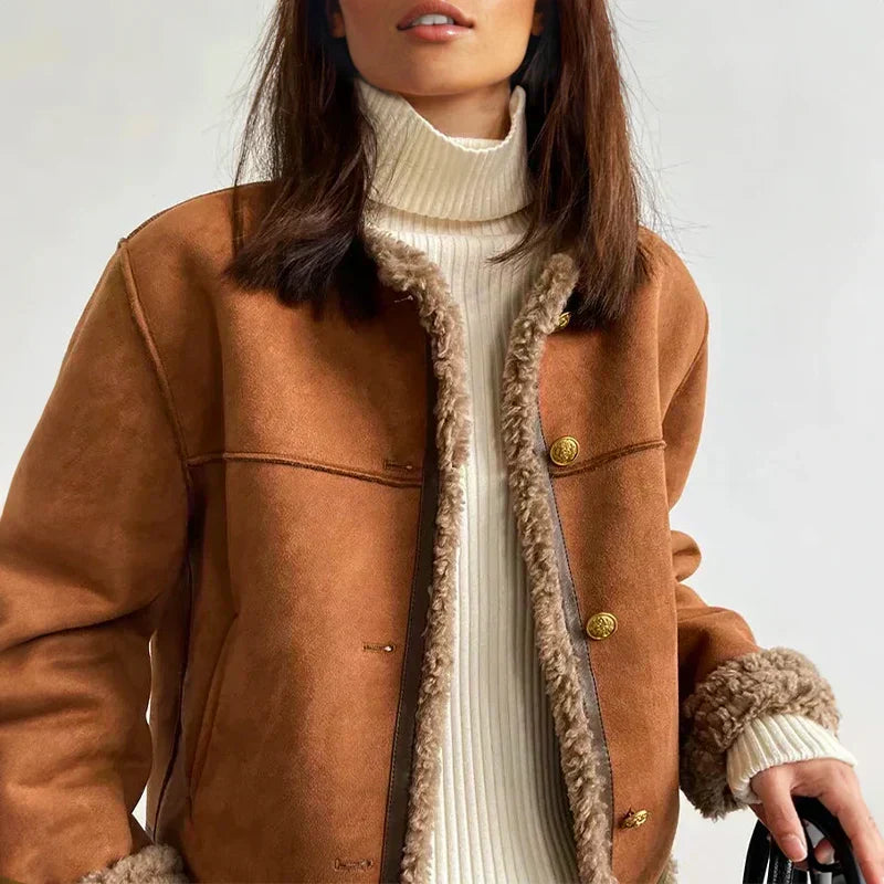 Faux Shearling Jacket in Brown – Casual Layering, Stylish Winter Wear