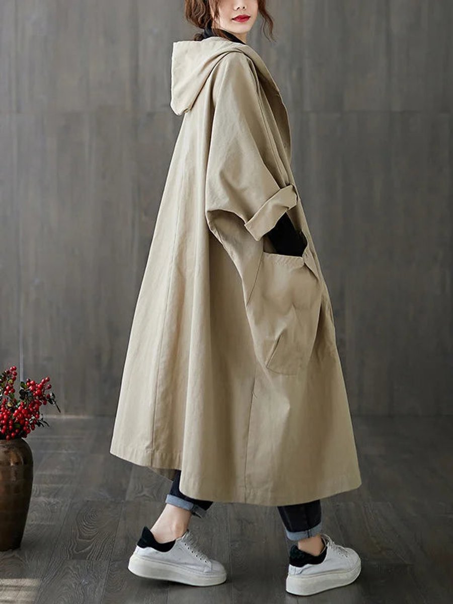 Women's Oversized Hooded Trench Coat Water-Resistant – Casual, Outdoor