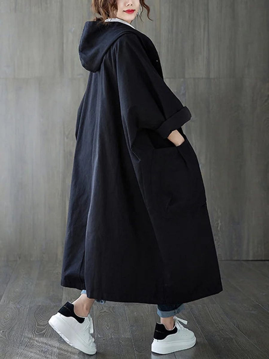 Women's Oversized Hooded Trench Coat Water-Resistant – Casual, Outdoor