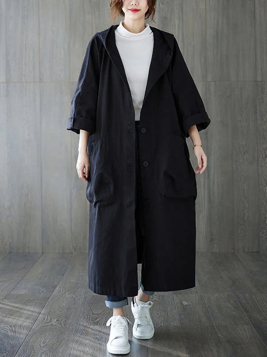 Women's Oversized Hooded Trench Coat Water-Resistant – Casual, Outdoor