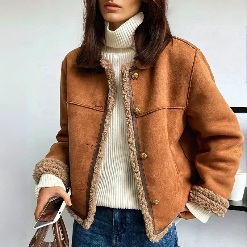 Faux Shearling Jacket in Brown – Casual Layering, Stylish Winter Wear