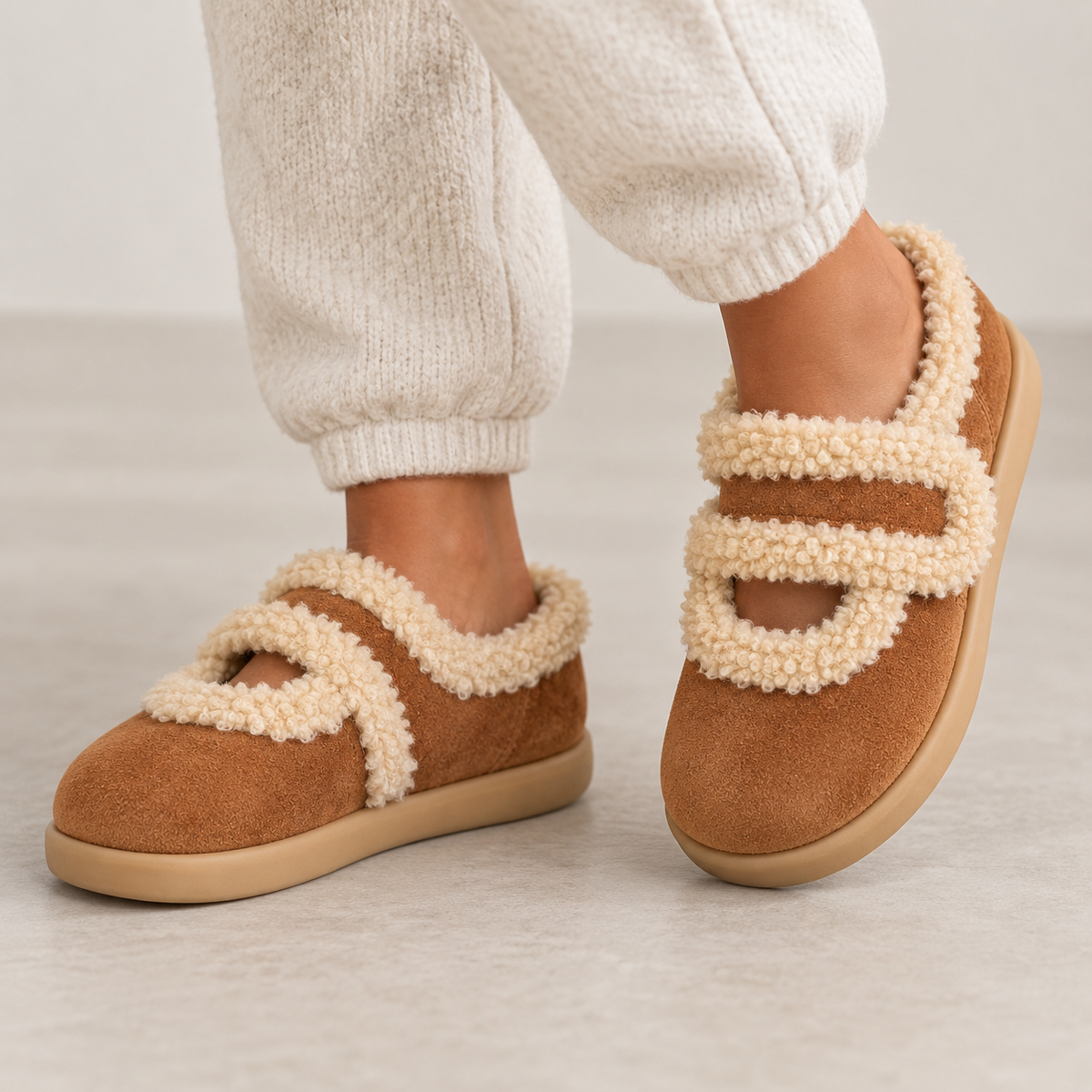 Women’s Suede Slippers with Fur Lining – Cosy Winter Footwear, Slip-On Comfort