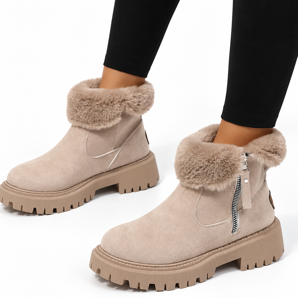Women's Suede Ankle Boots with Fur Lining & Side Zip – Winter Fashion, Casual Wear