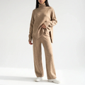 Women's Knitted Lounge Set – Turtleneck Jumper & Wide-Leg Trousers – Relaxing at Home, Casual Outfits
