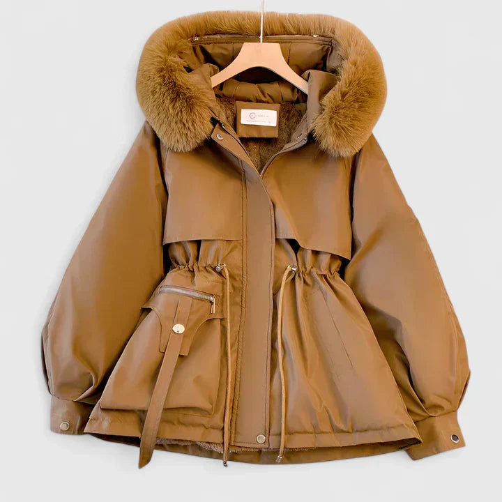 Elegant Jacket with Faux Fur Hood – Stylish Layering, Winter Warmth