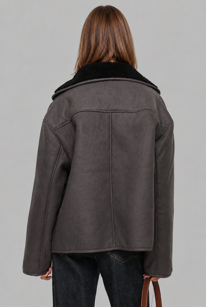 Shearling Lined Winter Jacket with Faux Fur Collar – Casual Wear, Outdoor Comfort