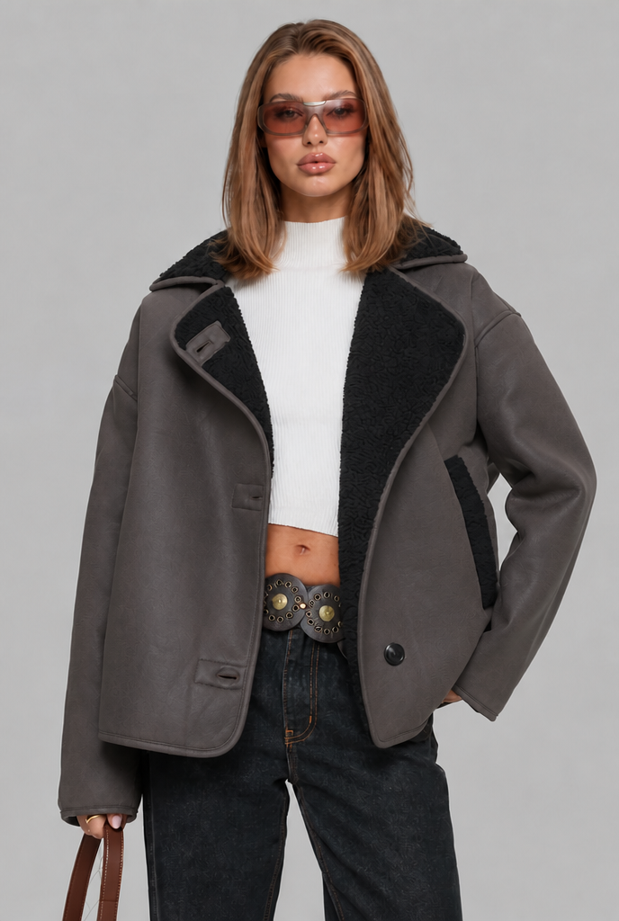 Shearling Lined Winter Jacket with Faux Fur Collar – Casual Wear, Outdoor Comfort