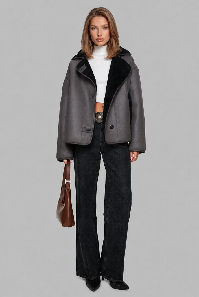 Shearling Lined Winter Jacket with Faux Fur Collar – Casual Wear, Outdoor Comfort