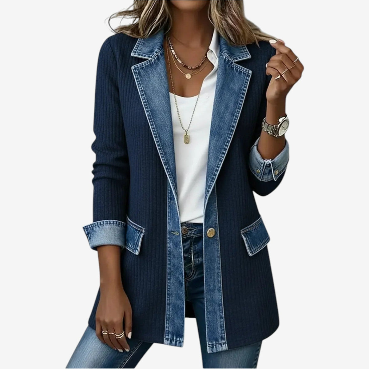 Layered Collar Button Jacket – Women's Casual Layered Look, Stylish Layering