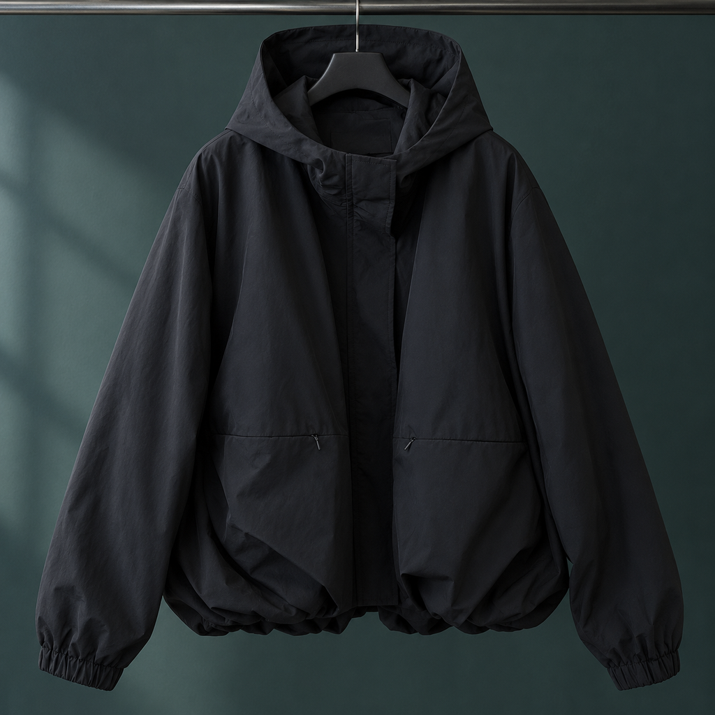 Women's Oversized Hooded Zip-Up Jacket with Gathered Hem – Casual Wear, Layering
