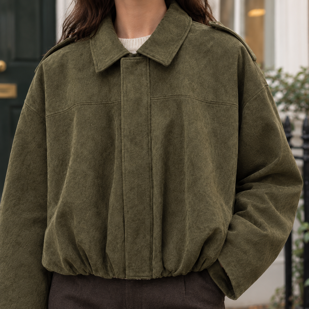 Women's Suede-Effect Bomber Jacket with Concealed Zip – Casual, Everyday Wear