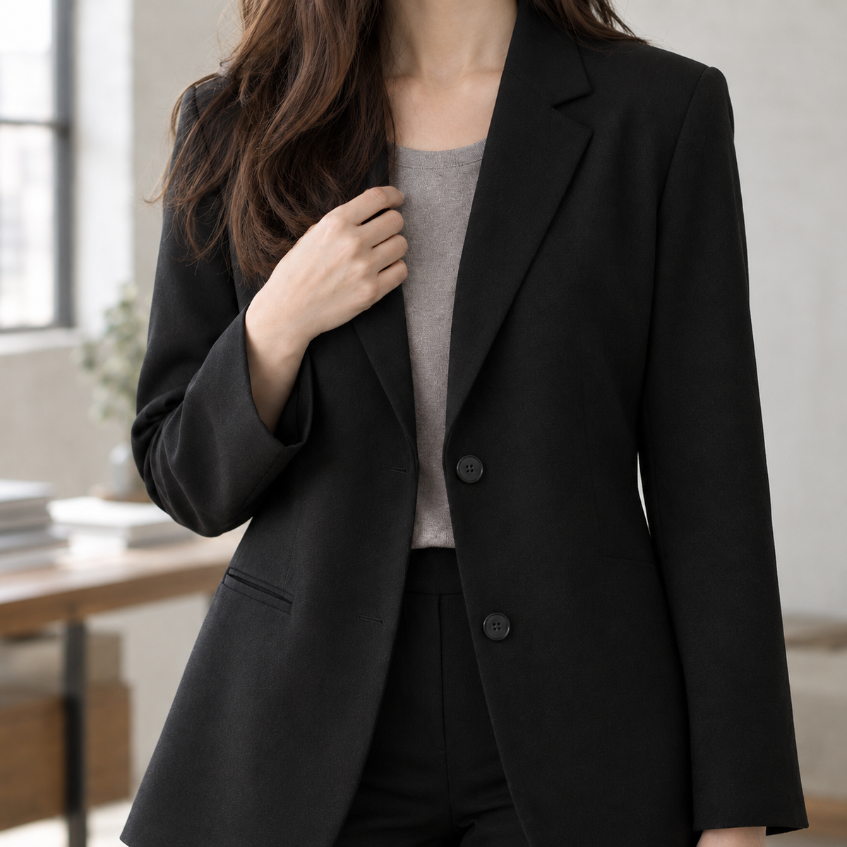 Women's Relaxed Blazer with Notched Lapels – Office, Casual Wear
