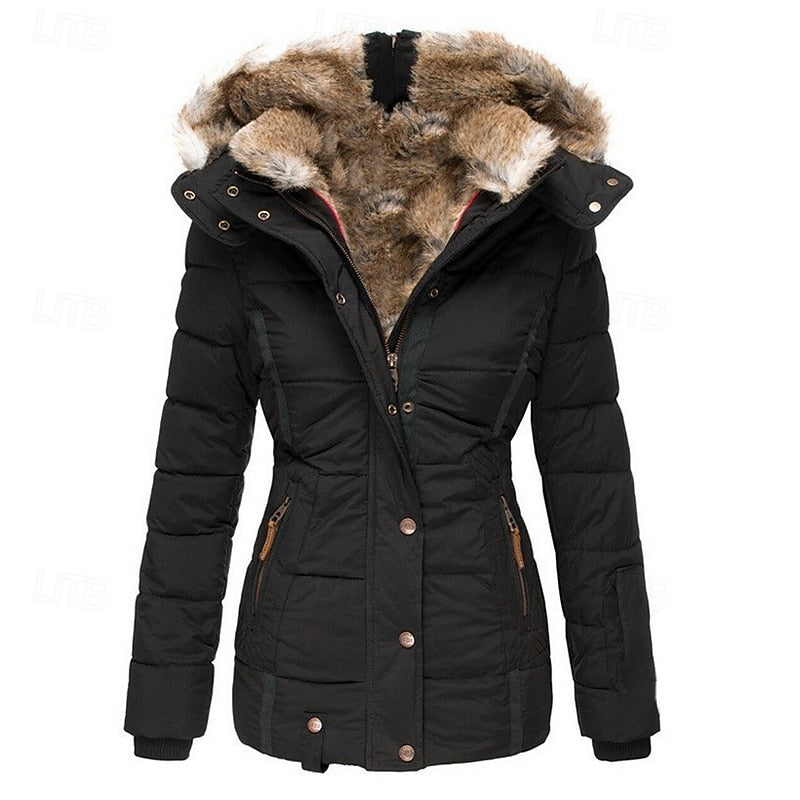 Fur-Trimmed Hooded Winter Jacket for Women - Stylish & Warm Outerwear