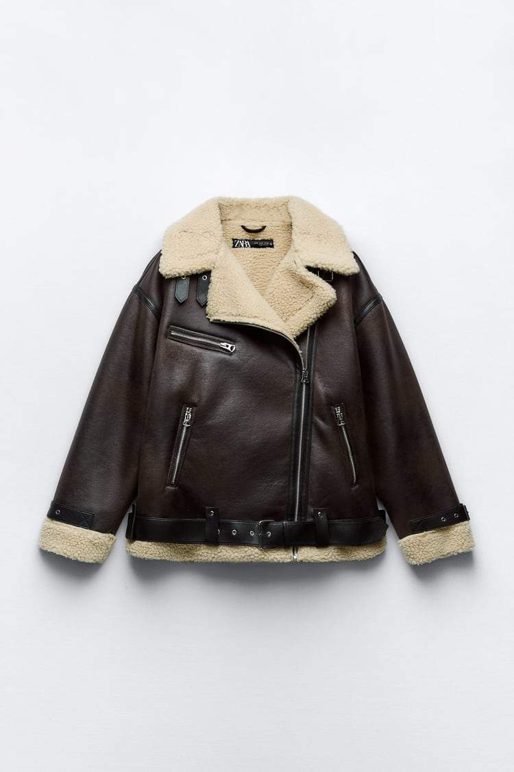 Women's Faux Shearling Aviator Jacket with Oversized Collar – Stylish Outerwear, Warm Layering