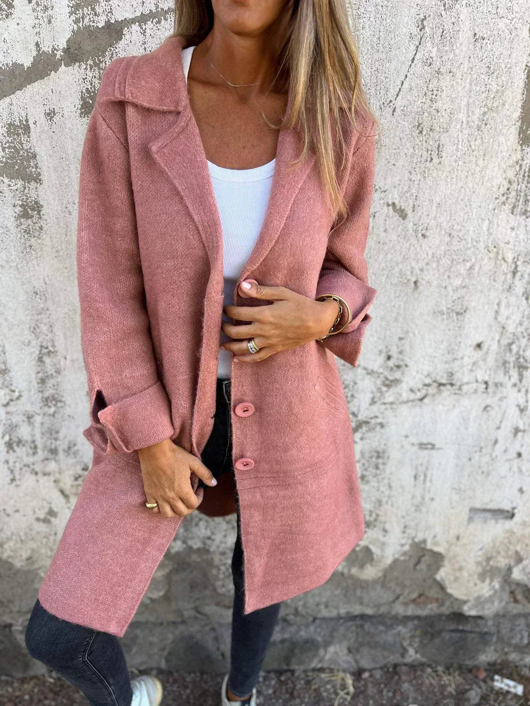 Jacket with Buttons in Soft Fabric – Office, Casual Wear