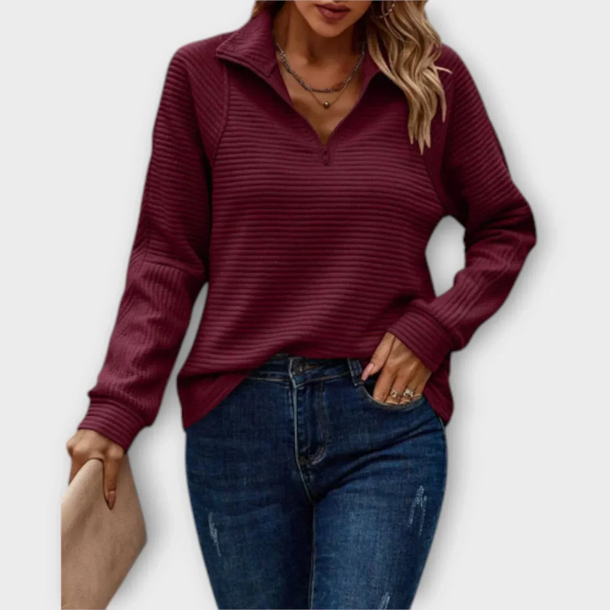 Half-Zip Pullover Jumper in Pink or White – Casual Wear, Layering Essential
