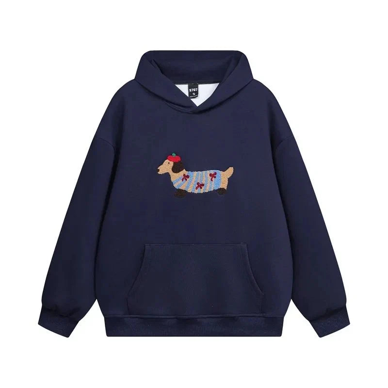 Women's Oversized Embroidered Dachshund Hoodie – Casual Wear, Gift Idea