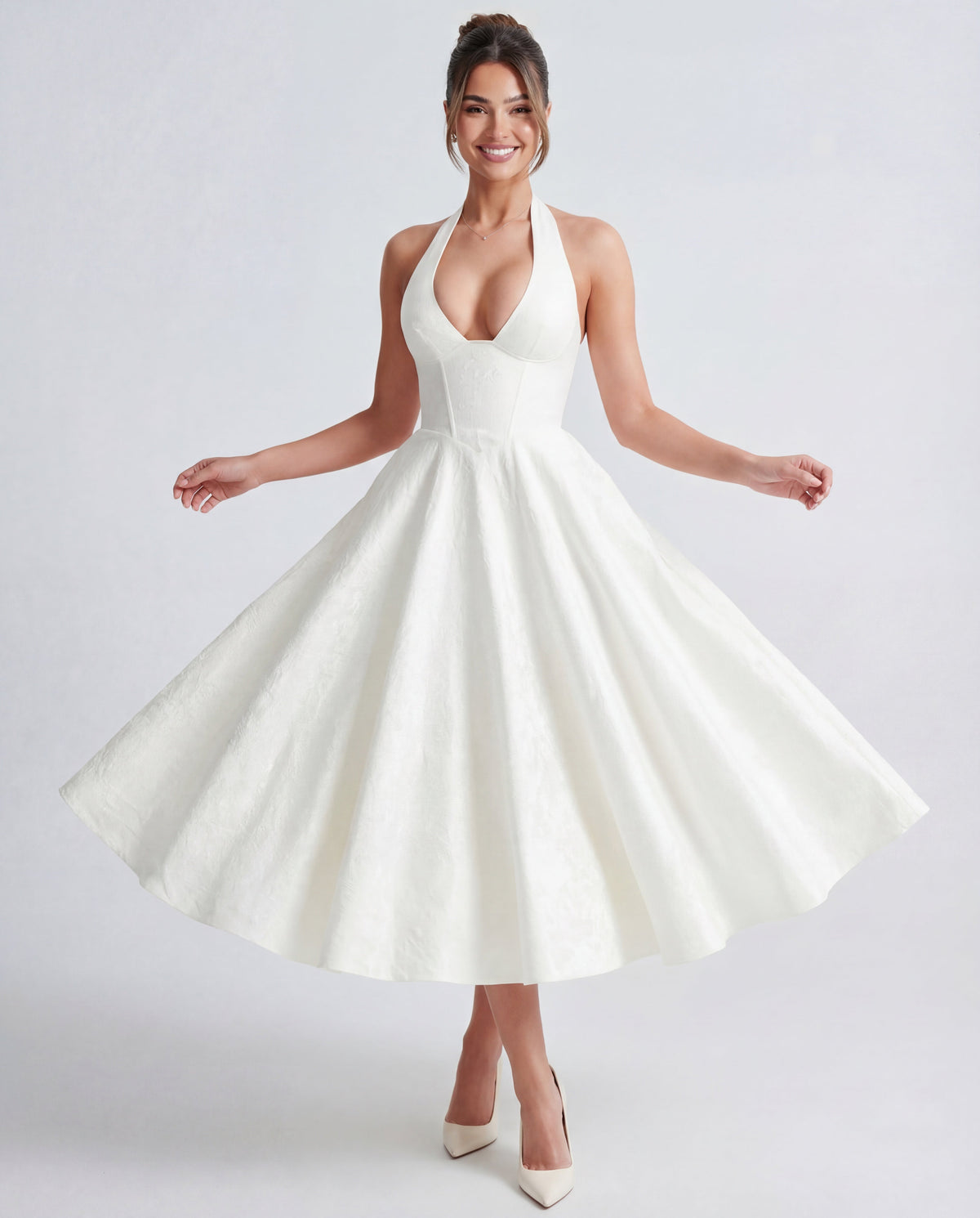 Jacquard Halter Midi Dress – Occasion Gown for Weddings & Events