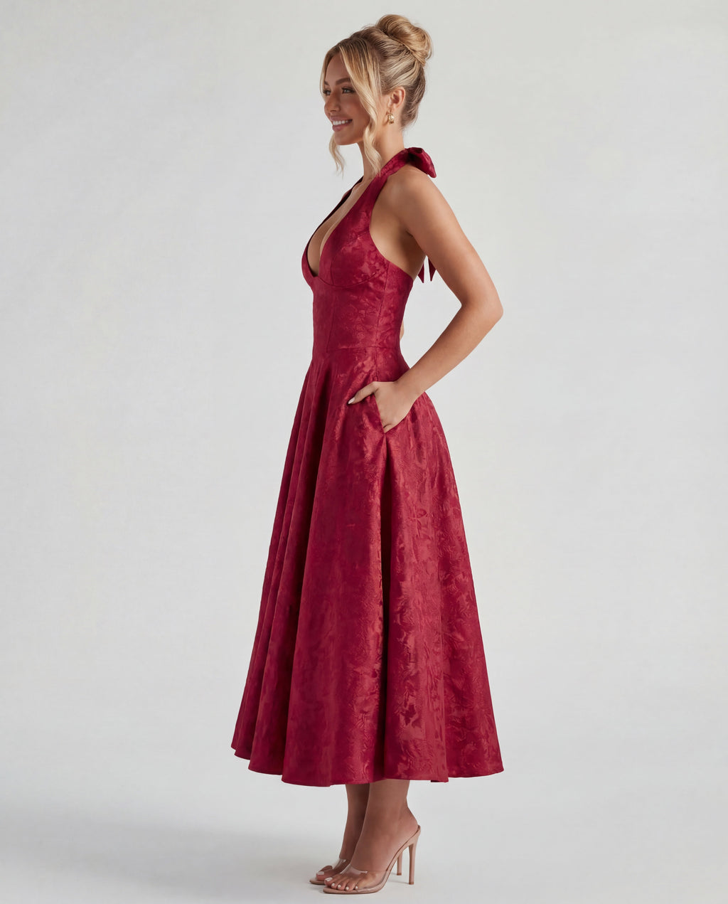 Jacquard Halter Midi Dress – Occasion Gown for Weddings & Events
