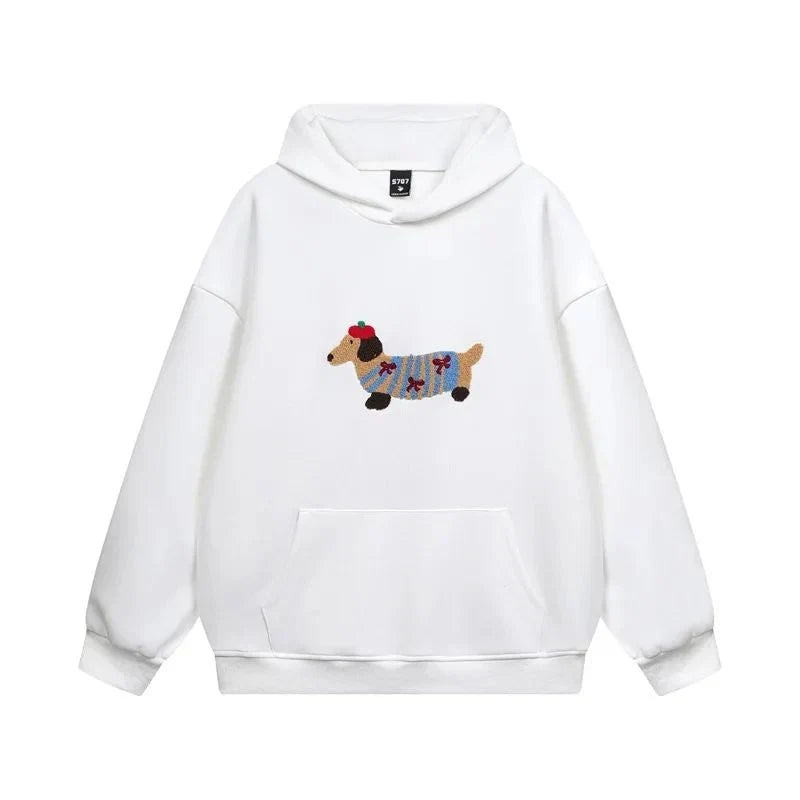 Women's Oversized Embroidered Dachshund Hoodie – Casual Wear, Gift Idea