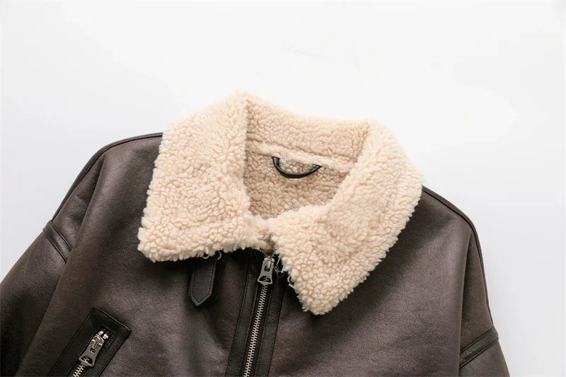 Women's Aviator Jacket with Belted Design – Casual, Winter Wear