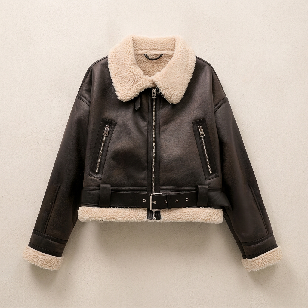 Women's Aviator Jacket with Belted Design – Casual, Winter Wear