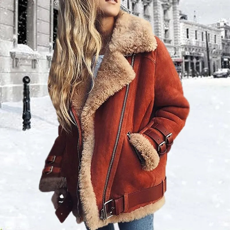 Women’s Faux Shearling Aviator Jacket – Winter Warmth, Casual Outings