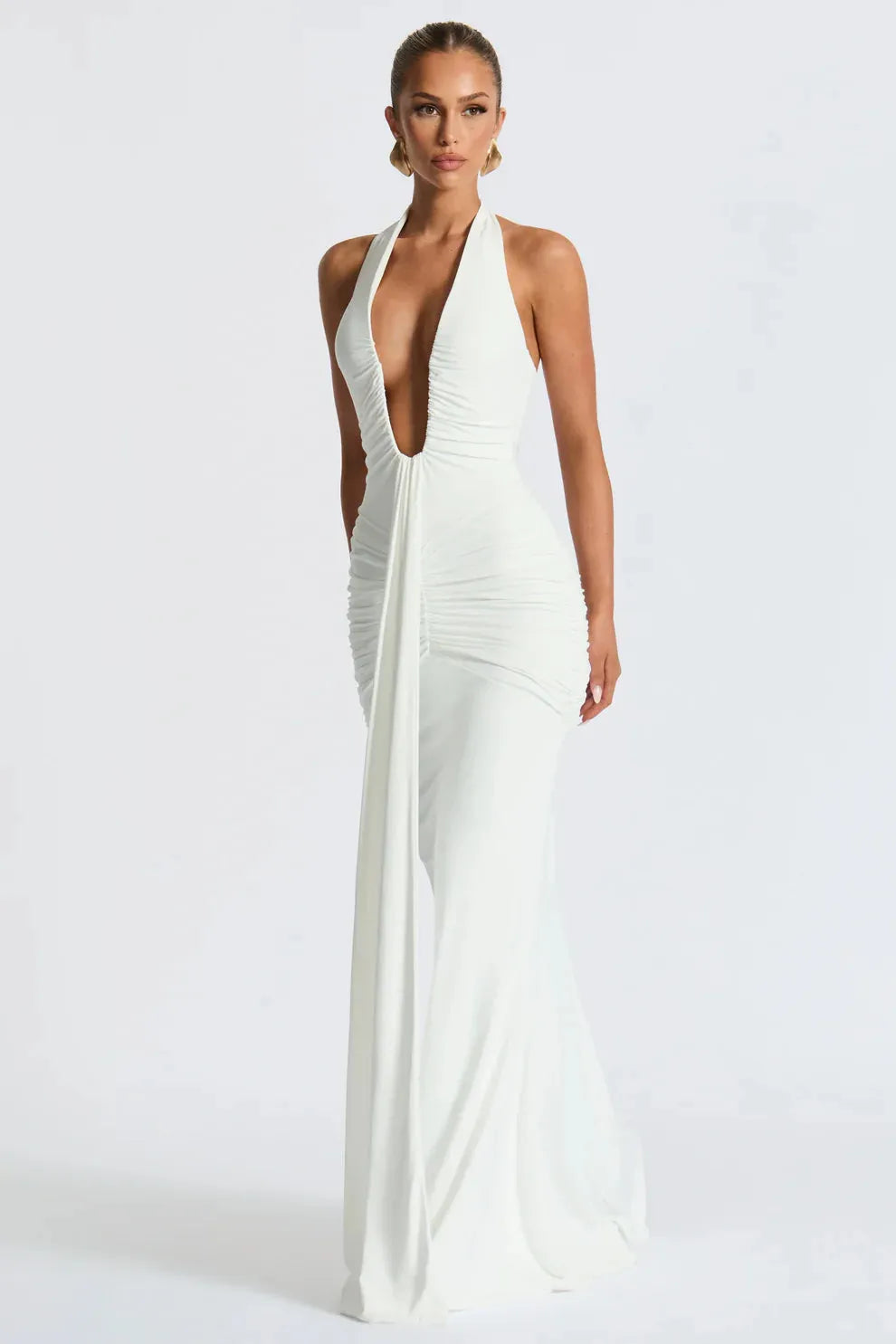 Jersey Plunging U-Wire Halter Maxi Dress Women UK – Evening Gown, Formal Occasion