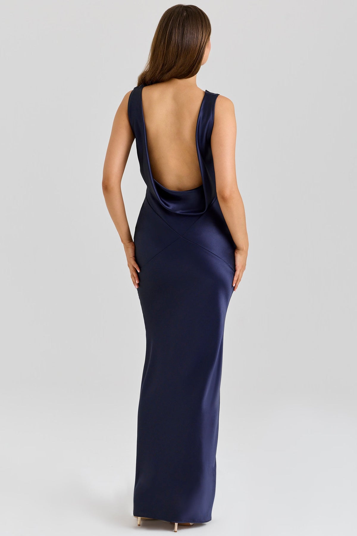 Deep Sapphire Satin Cowl Neck Maxi Dress Women UK – Evening Gown, Formal Occasion
