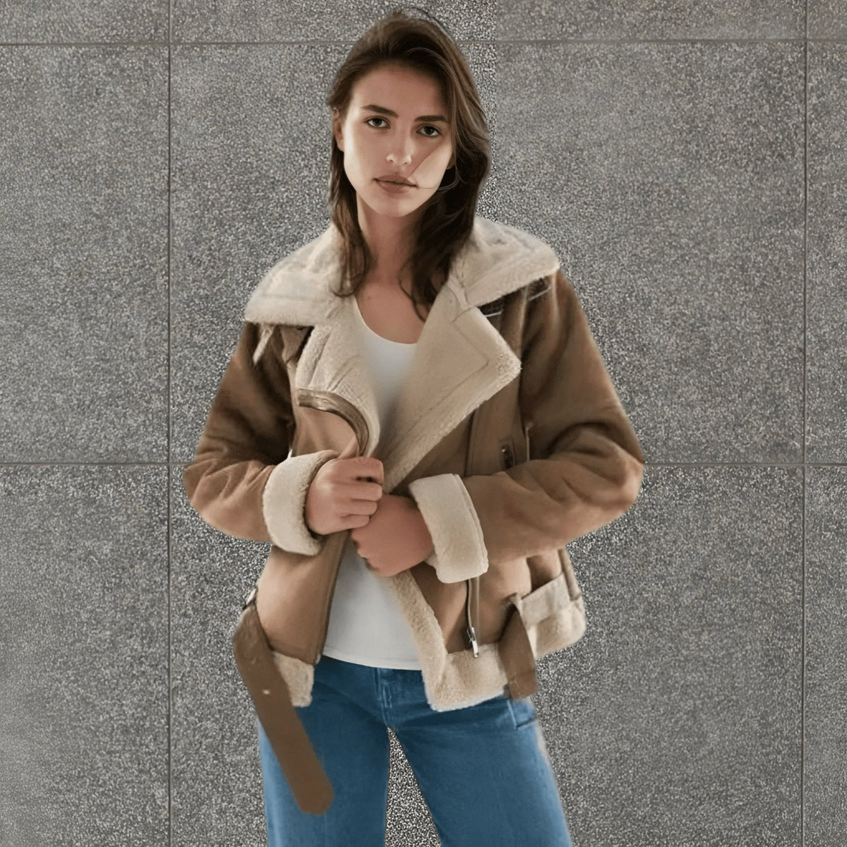 Warm Shearling Aviator Jacket – Stylish Faux Fur Lining, Casual Wear, Winter Outerwear