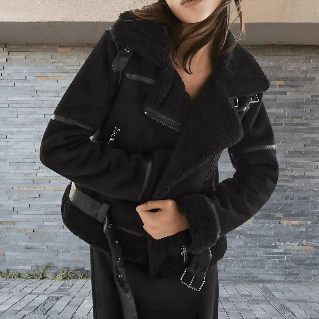 Warm Shearling Aviator Jacket – Stylish Faux Fur Lining, Casual Wear, Winter Outerwear
